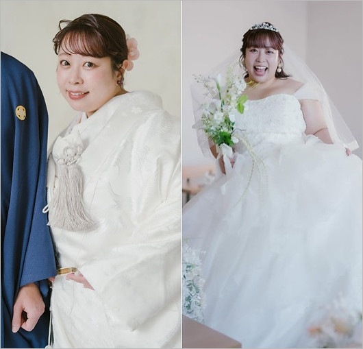 餅田コシヒカリと結婚相手の男性、ウェディングフォト