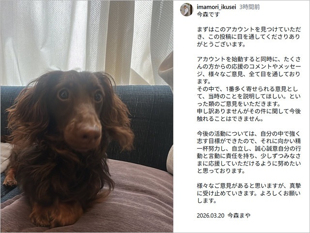 今森茉耶の活動再開報告