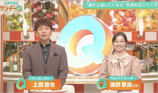 上田晋也のサンデーQ出演の浦野芽良アナ