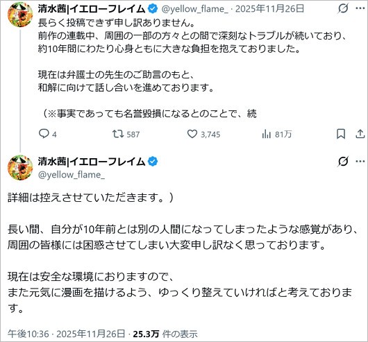 清水茜のX投稿