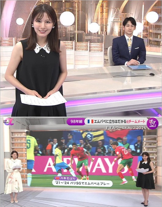 フジテレビ堤礼実アナがミニワンピース姿で『FNN Live News α』出演（2026年7月9日）
